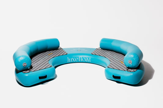 Crescent inflatable dock platform for group use on the water SolaceDock 270 by LuxeFloat – perfect for floating picnics and play