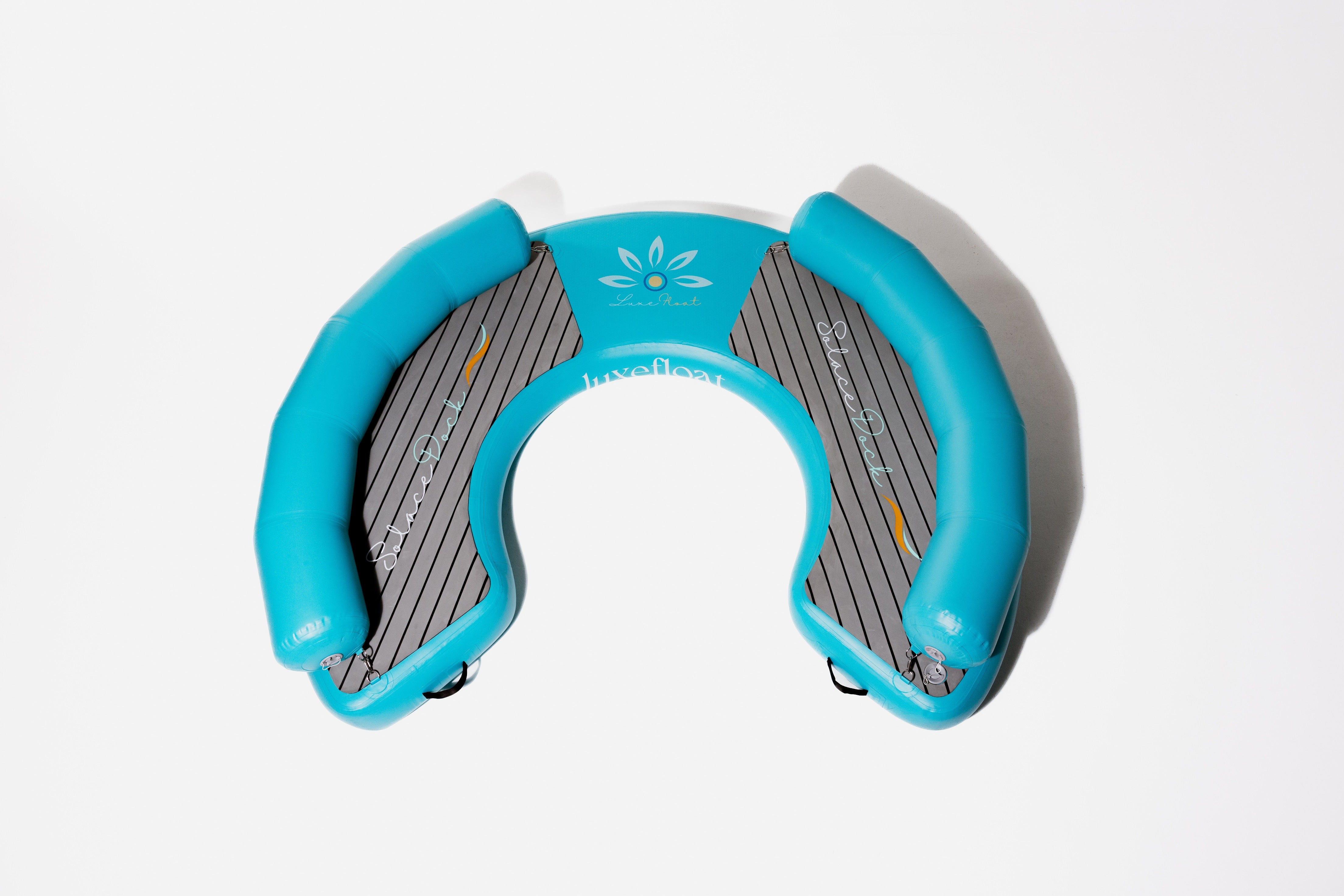 U-shaped inflatable dock by LuxeFloat for calm water lounging