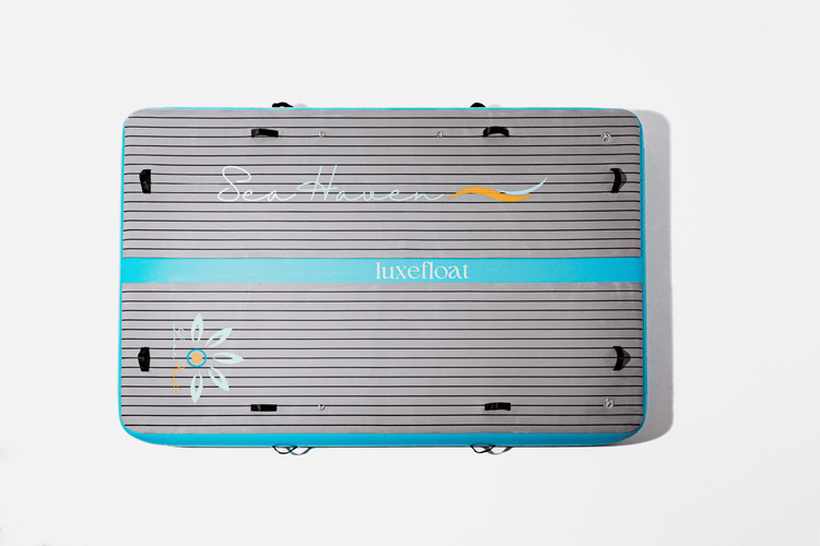 Heavy-duty inflatable pontoon platform with teak-look surface