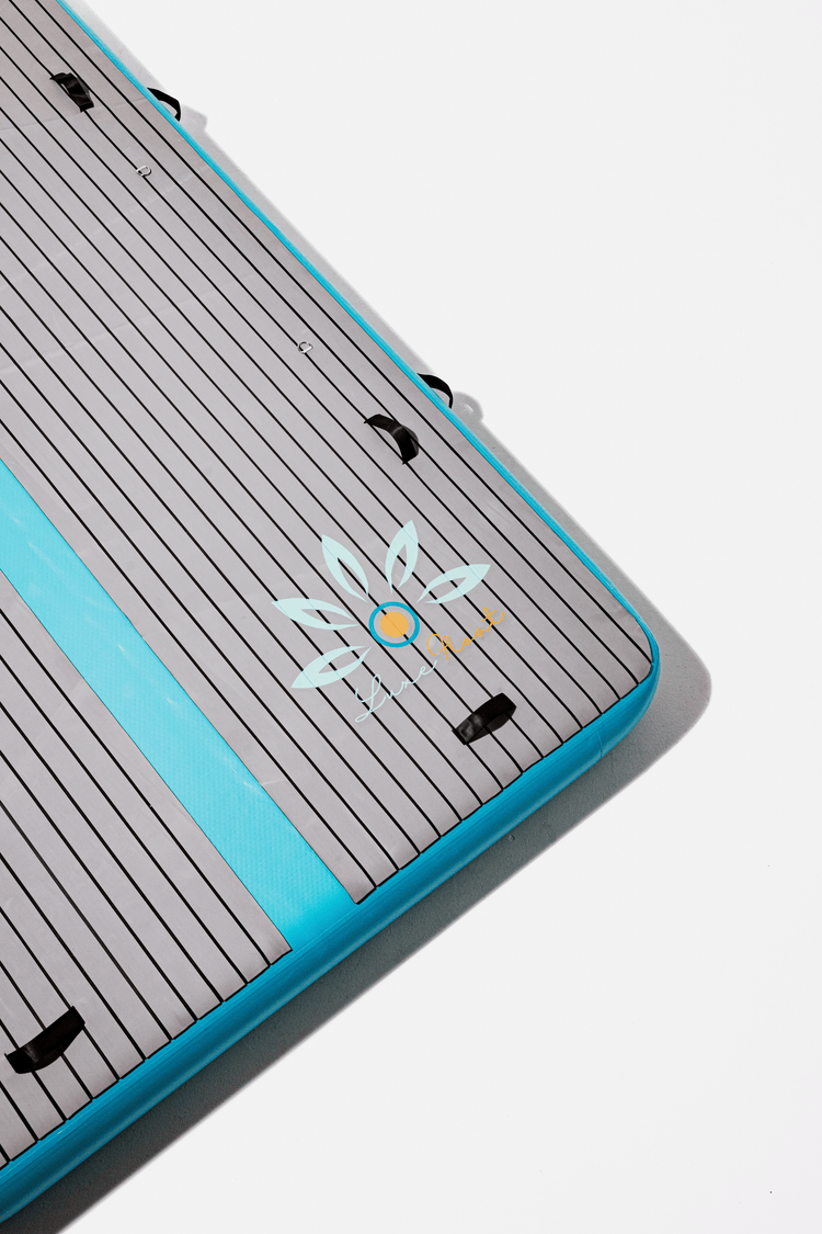 Luxury 3x2m inflatable floating dock setup off a yacht